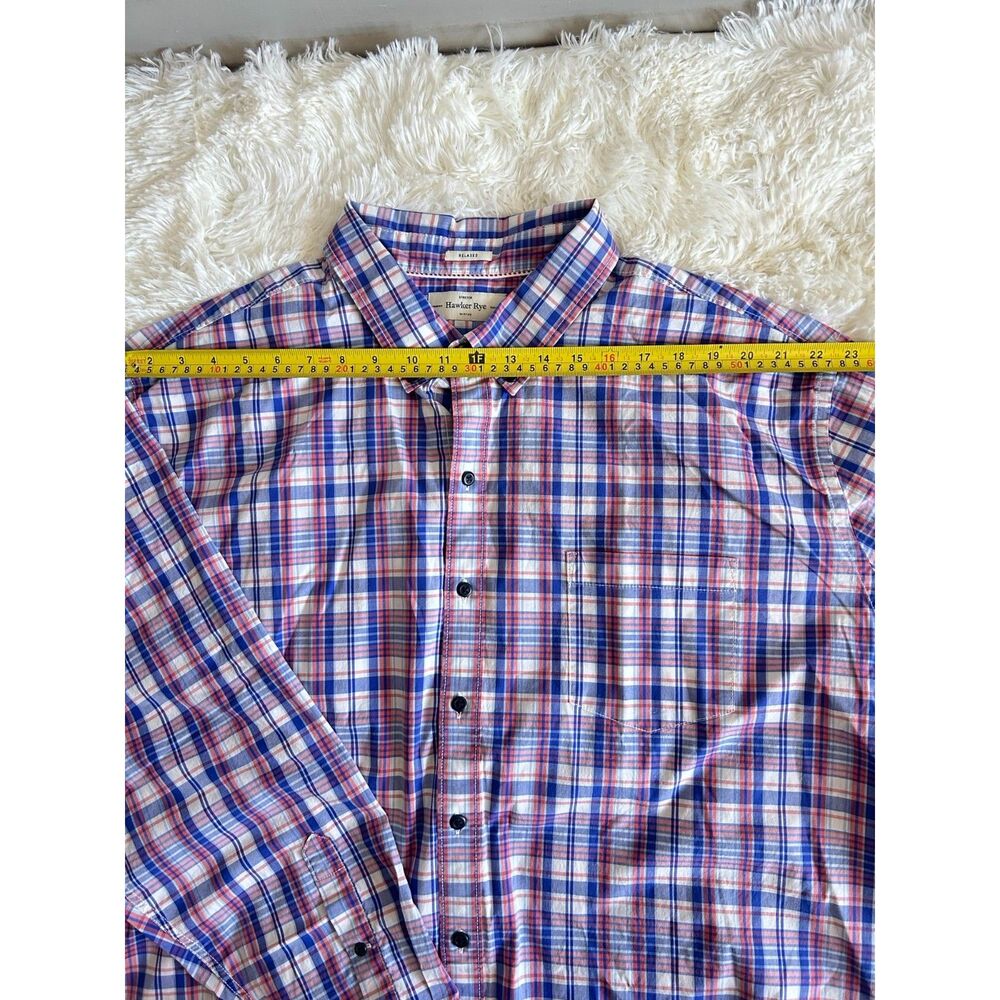 Hawker Rye Mens 3XL Relaxed Stretch Plaid Long Sleeve Button Down Shirt Red Blue - Picture 6 of 7